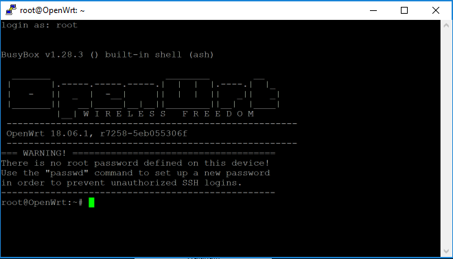 putty on first ssh to router