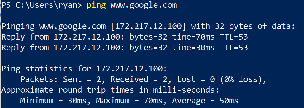 Screenshot of ping before DNS change