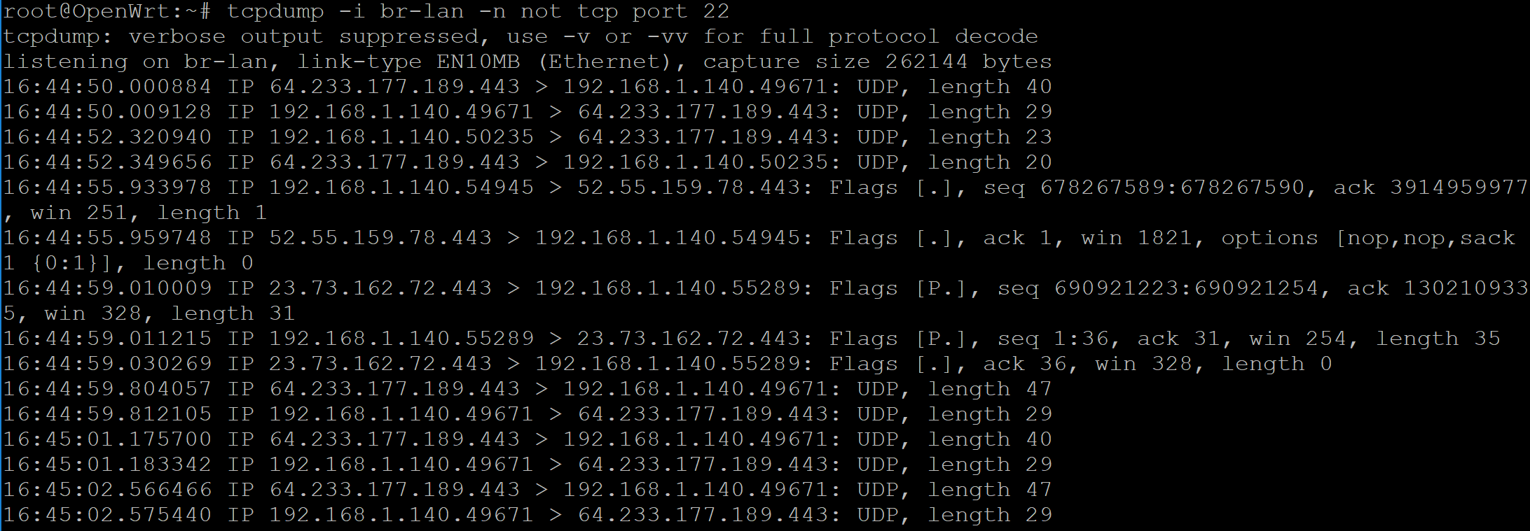 tcpdump running on a console session